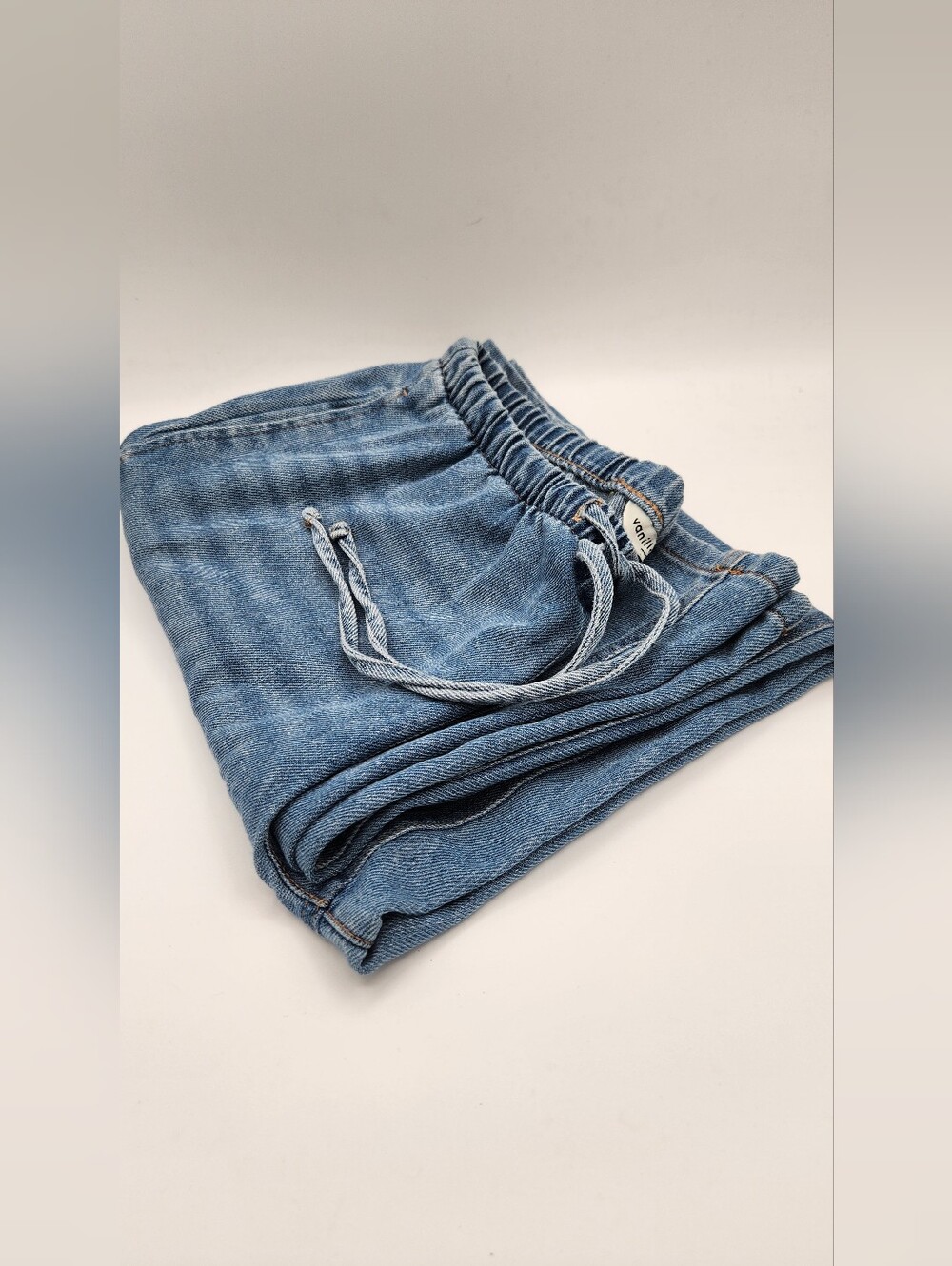 Wide Leg Mid Rise Drawstring Pull On Relaxed Cozy Jeans Size M - Picture 10 of 10